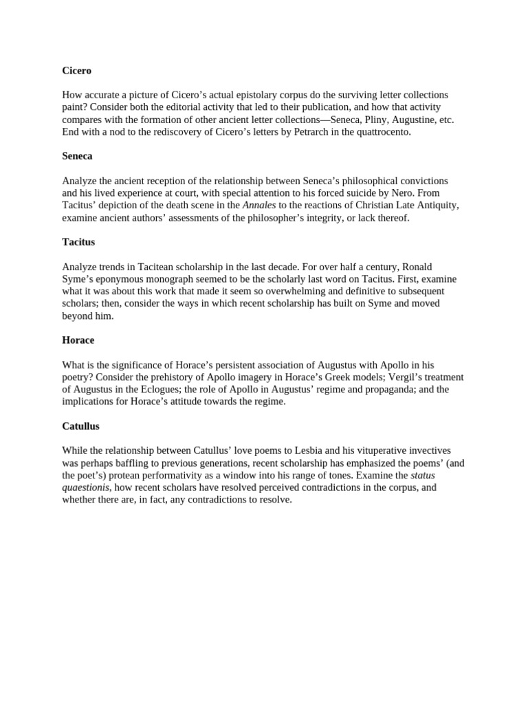 Latin Lit Questions (Revised) | PDF
