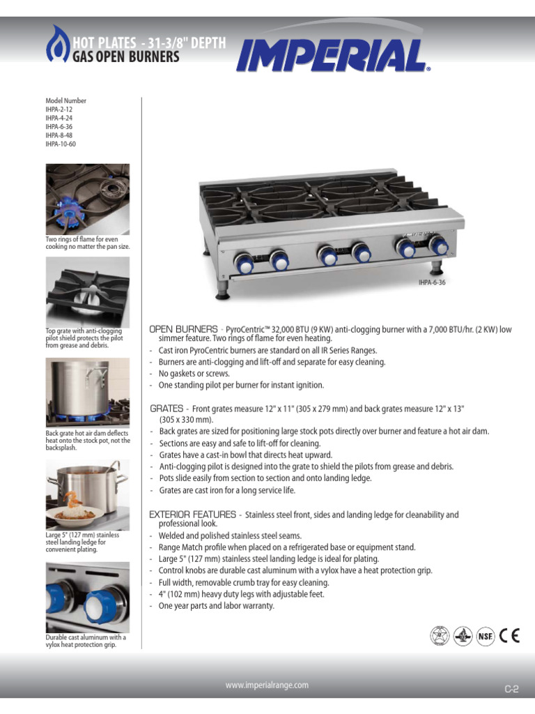 Imperial Gas Hot Plates Specifications | PDF | Cookware And Bakeware ...