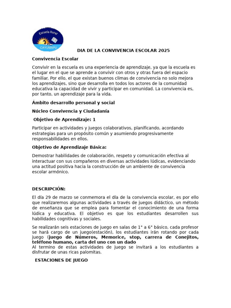 Día de la Convivencia Escolar 2025 | PDF