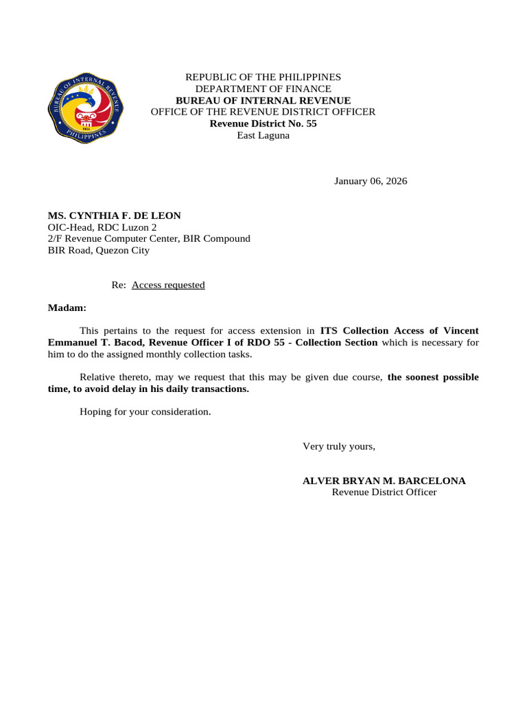 Access Request for Revenue Officer Tasks | PDF