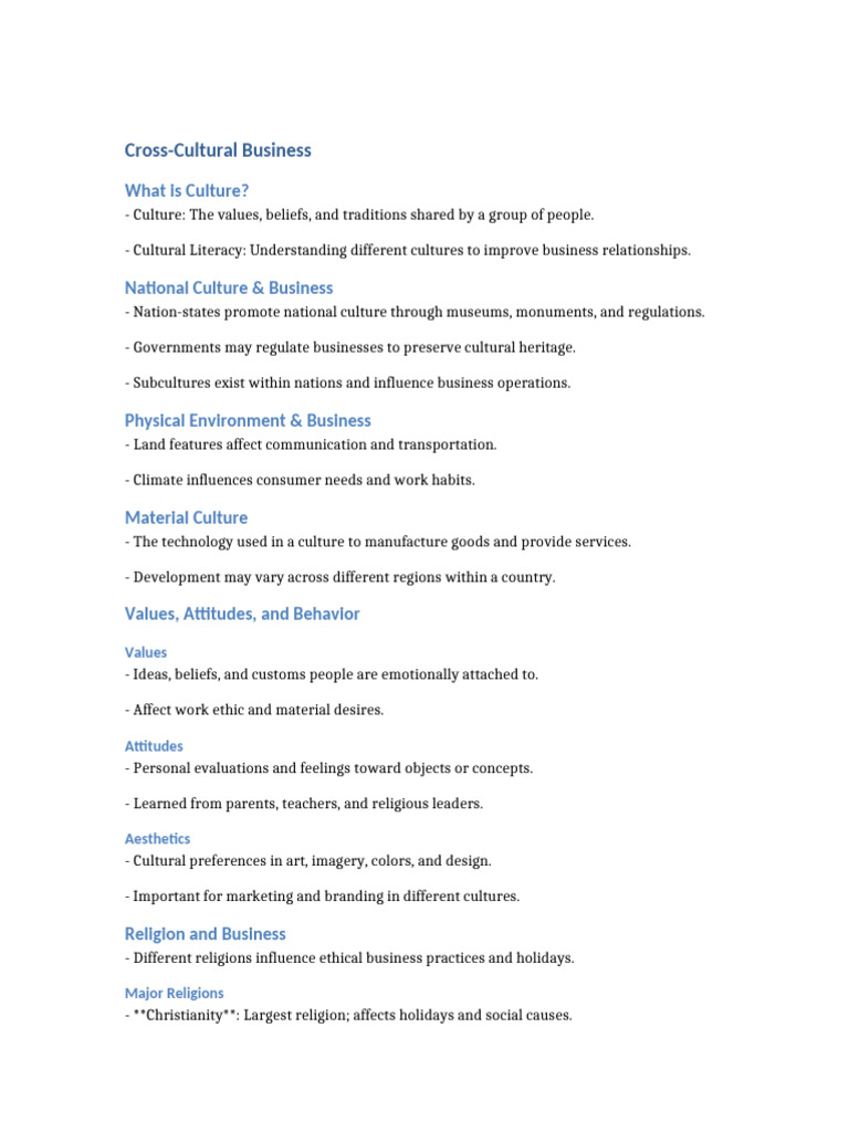 Cross Cultural Business Notes | PDF