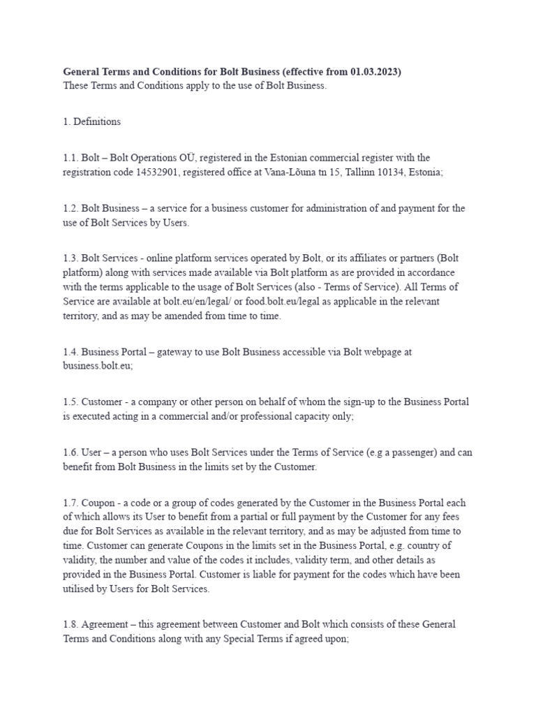General Terms and Conditions for Bolt Business Tanzania | PDF | Legal ...