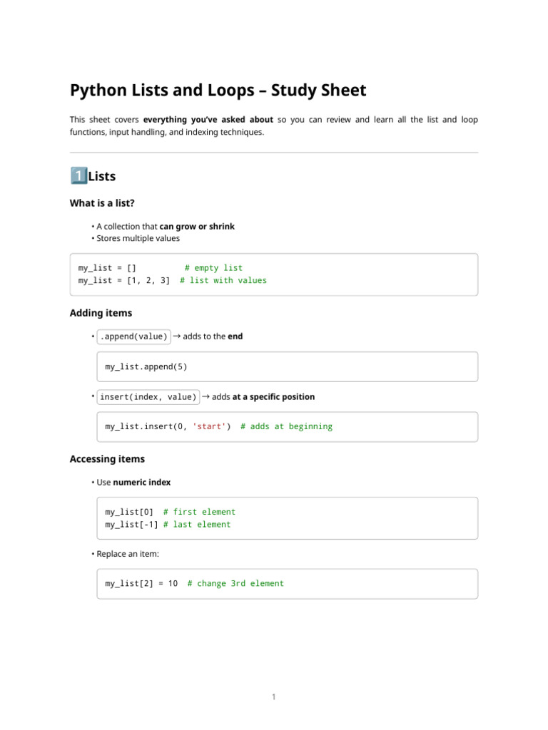 Python Lists and Loops Guide | PDF | Computer Engineering | Programming ...