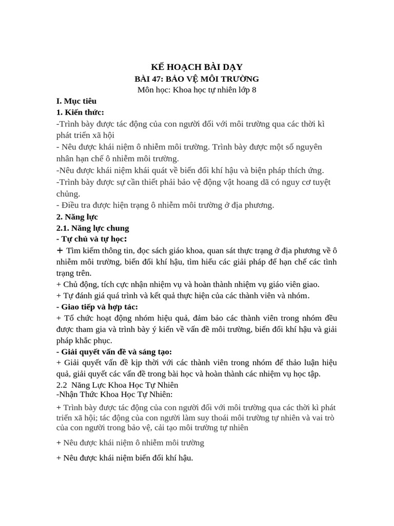 Nhóm 3.11 Kế Hoạch Bài Dạy KHTN 8 Bài 47 | PDF