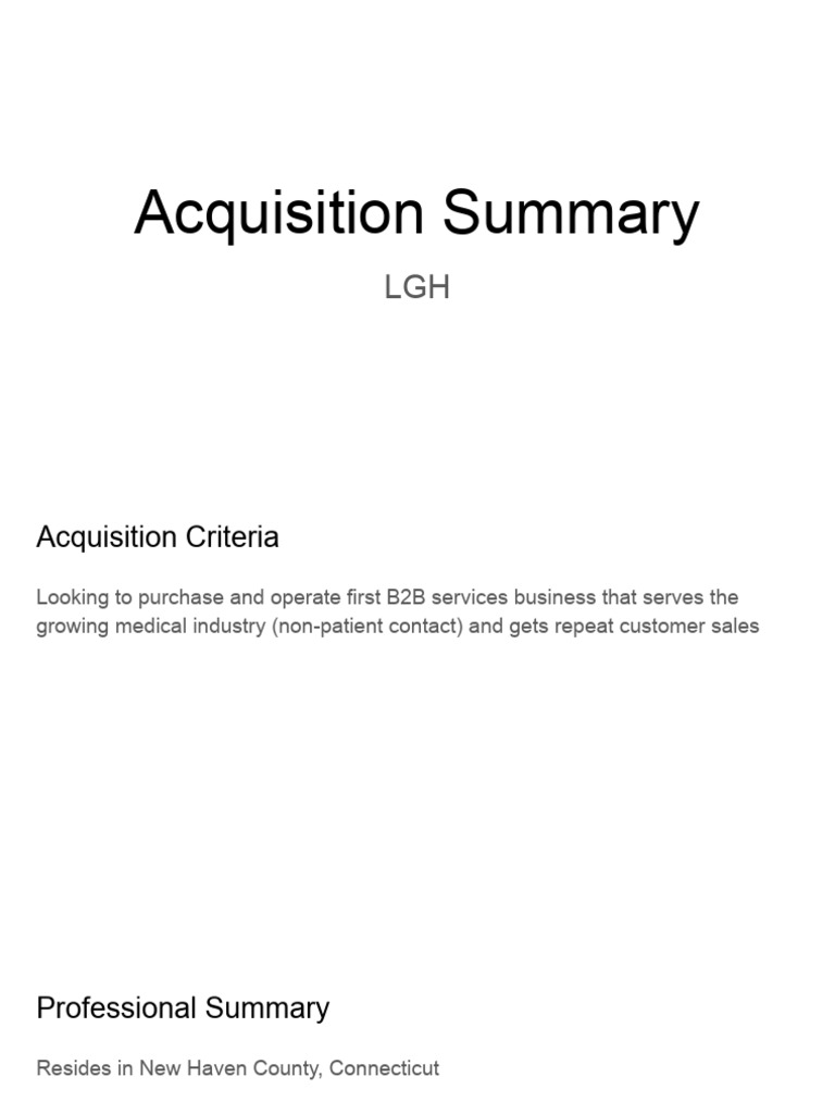 Acquisition Summary | PDF