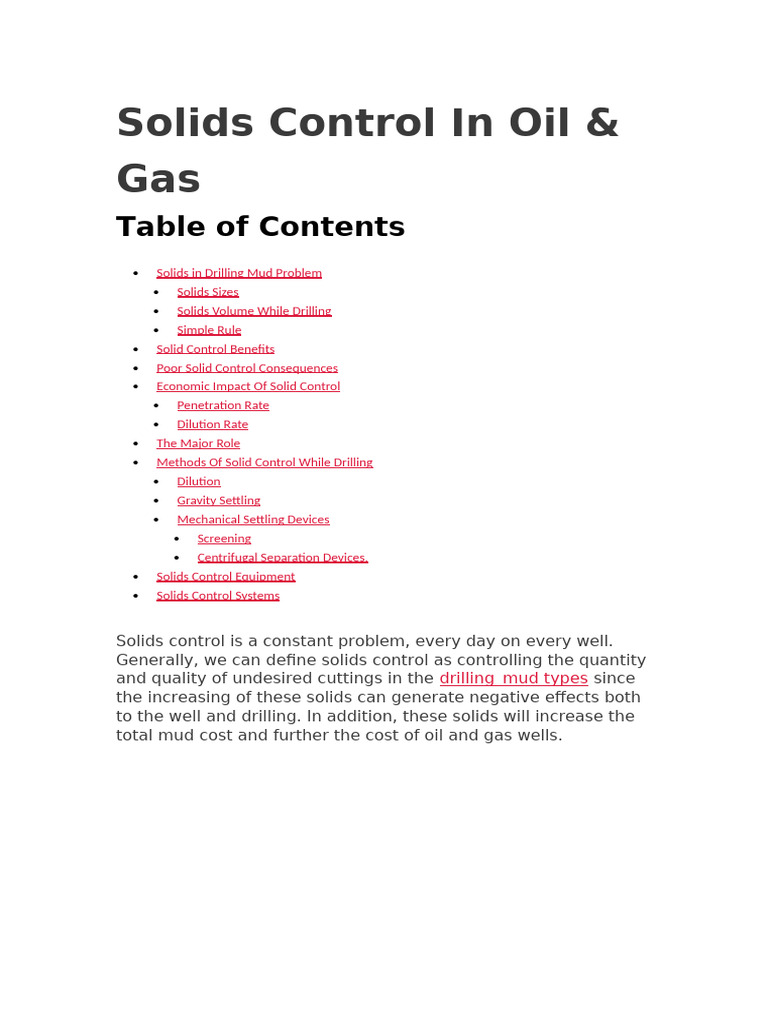 Solids Control in Oil & Gas Drilling | PDF | Oil Well | Solid