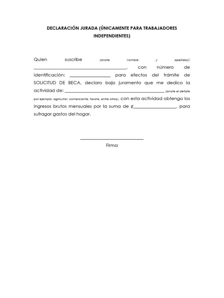 ANEXO 1 Declaración Jurada 2026 | PDF