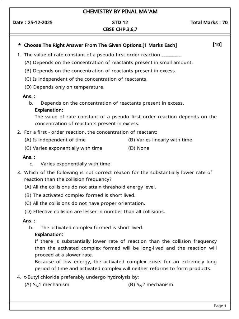 Chemistry Exam Questions and Answers | PDF | Ether | Chemical Reactions