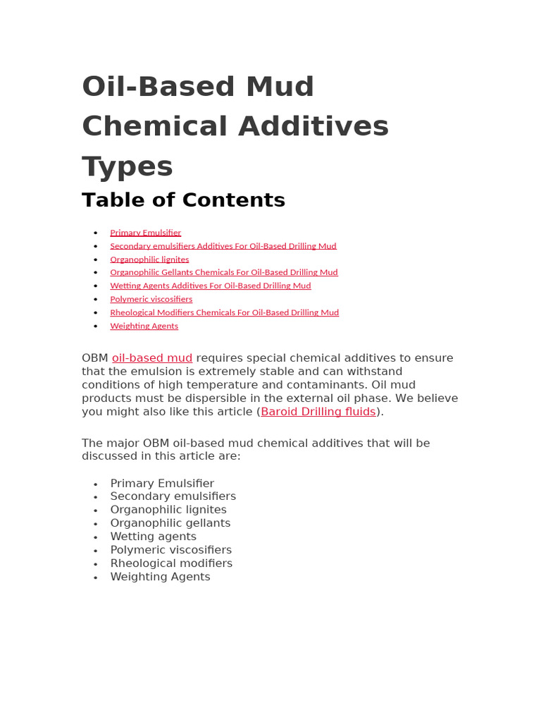 12.Oil-Based Mud Chemical Additives Types | PDF | Emulsion | Surfactant