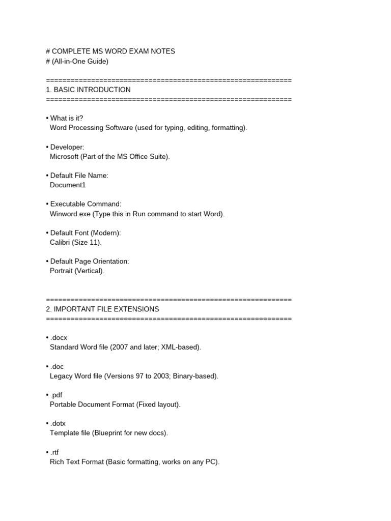 Complete MS Office Exam Notes Guide | PDF | Microsoft Word | Microsoft ...
