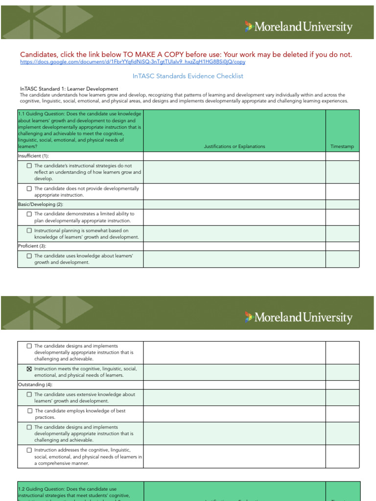 InTASC Standards Evidence Checklist | PDF | Educational Assessment ...