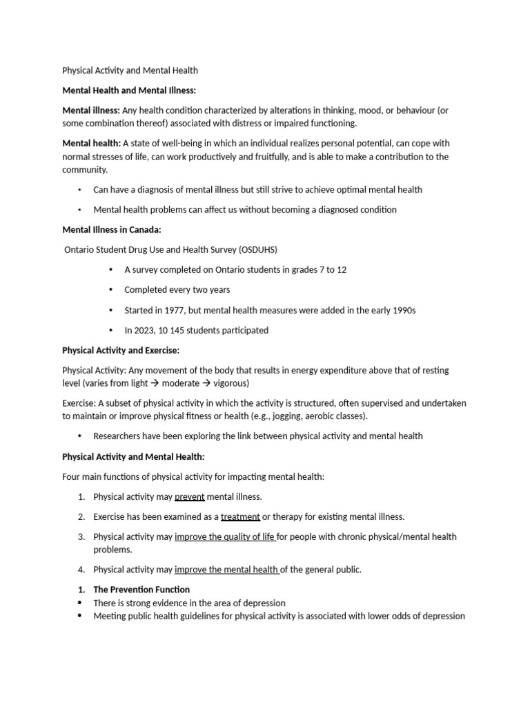 Impact of Physical Activity on Mental Health | PDF | Anxiety | Major ...