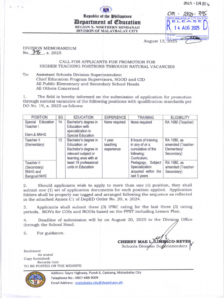 DM-2025-375 - Call For Applicants For Promotion For Higher Teaching ...