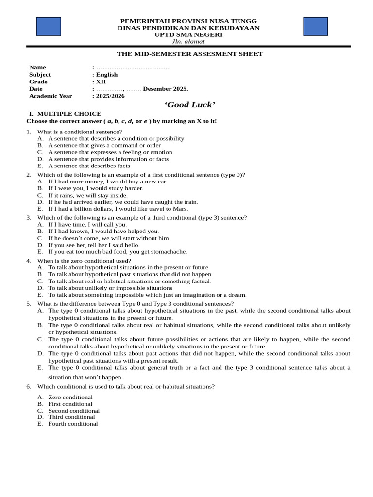 English Conditional Sentences Assessment | PDF