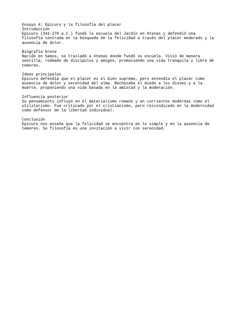 Epicuro: Placer y Filosofía de la Felicidad | PDF