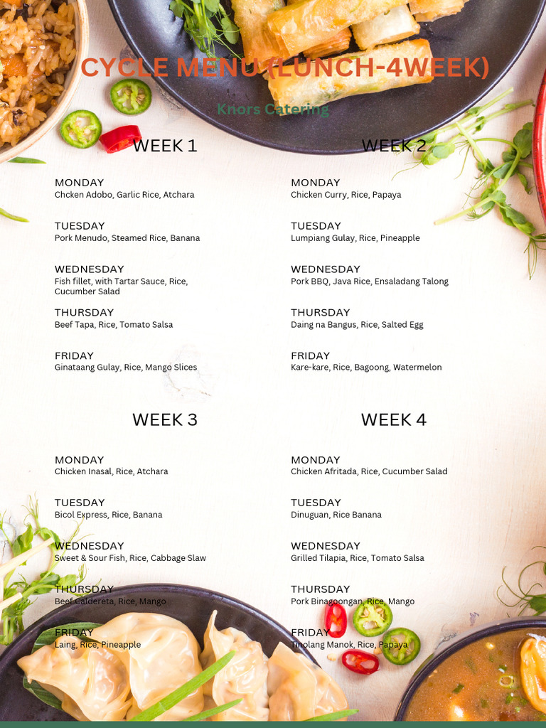 4-Week Lunch Cycle Menu | PDF