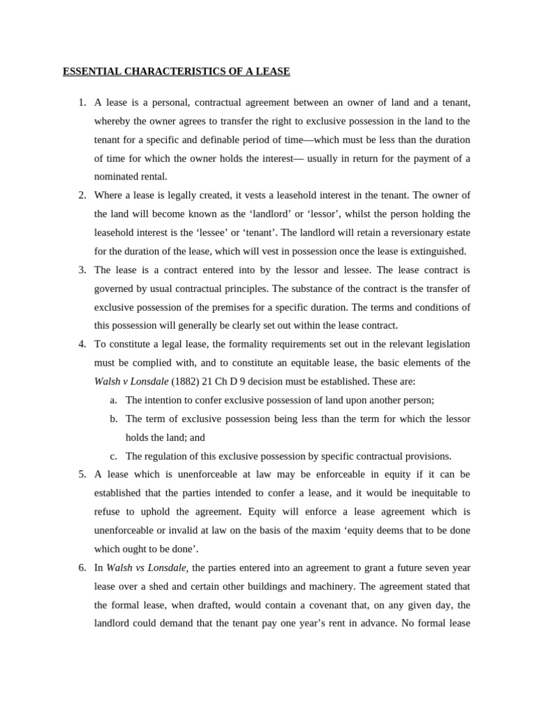 Key Characteristics of a Lease Agreement | PDF | Lease | Mortgage Law