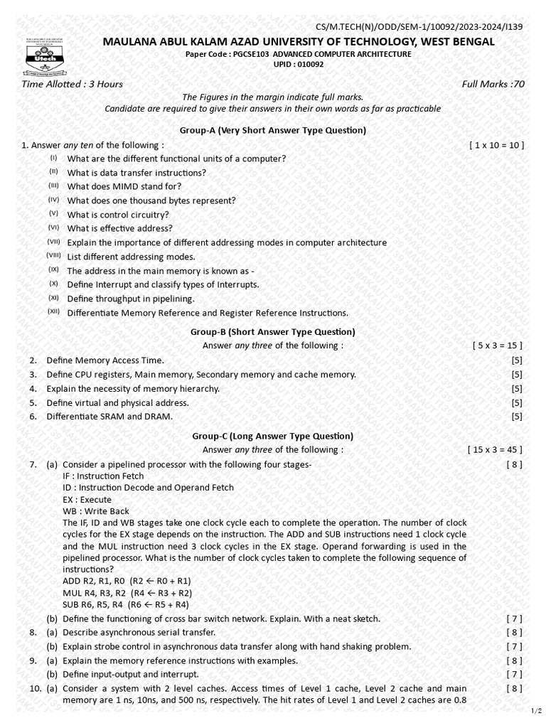 Advanced Computer Architecture Exam 2023 | PDF | Cpu Cache | Central ...