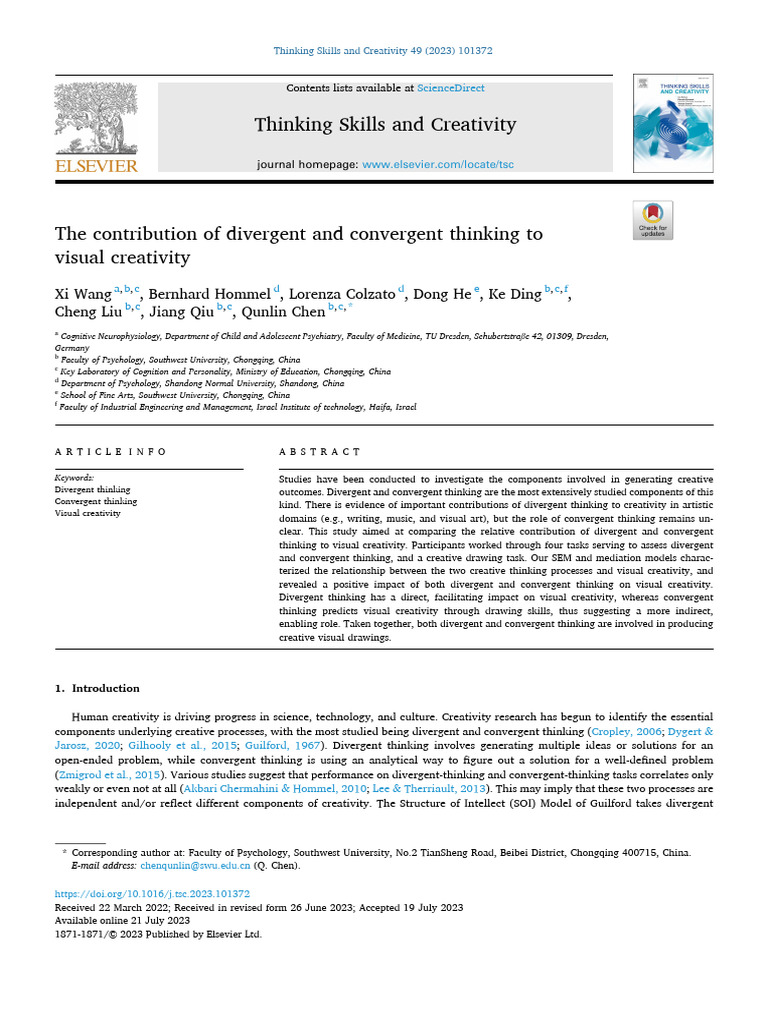 Divergent vs. Convergent Thinking in Visual Creativity | PDF ...