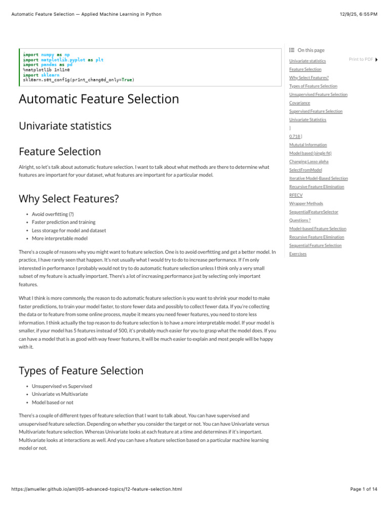Automatic Feature Selection in Python | PDF | Regression Analysis ...