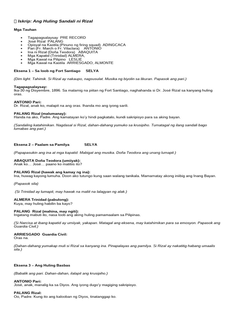 Rizal Script | PDF