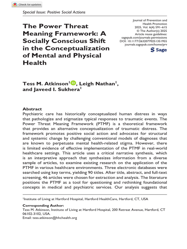 Power Threat Meaning Framework in Mental Health | PDF | Psychological ...