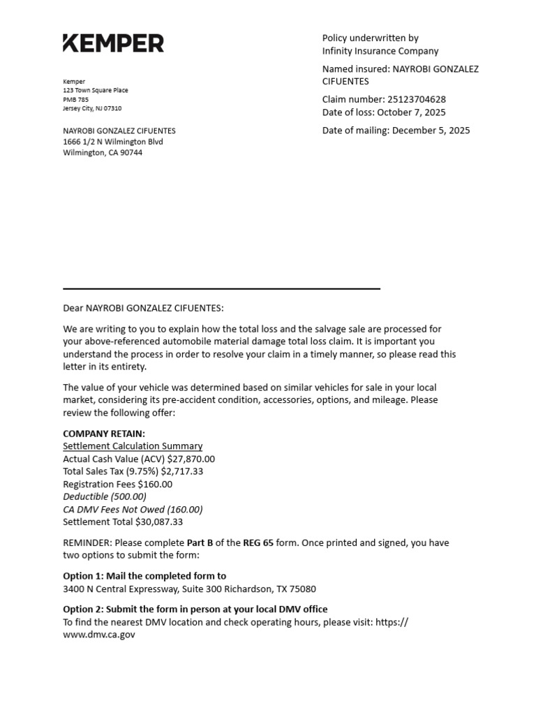 Total Loss Claim Process for Vehicle | PDF | Insurance | Airbag