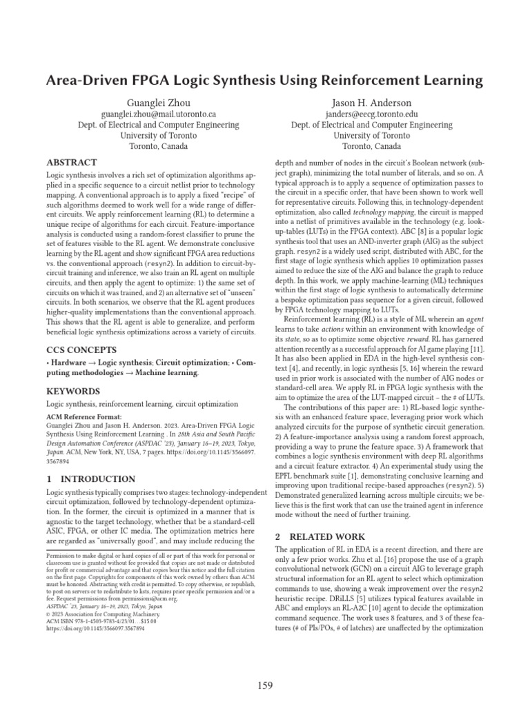 Area-Driven FPGA Logic Synthesis Using Reinforcement Learning | PDF