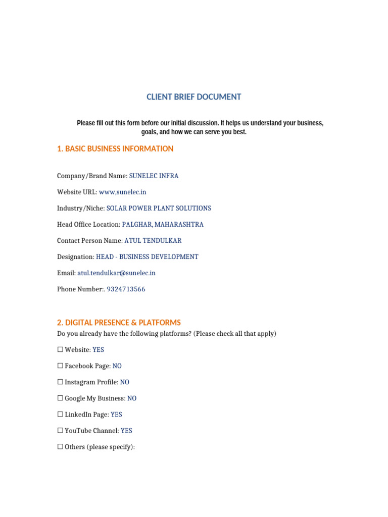 Client Brief for Solar Power Marketing | PDF
