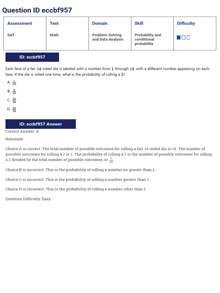 Probability Easy Answer and Explanation | PDF | Rock (Geology) | Sat