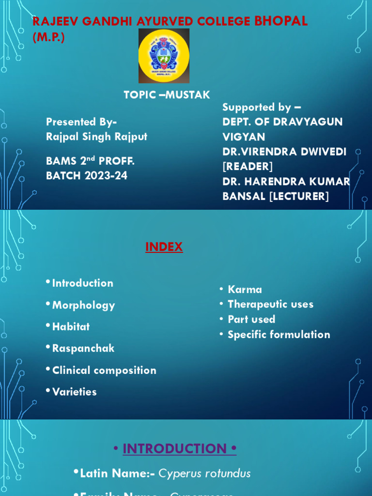 Mustak in dravyaguna ayurved therapeutic use | PDF