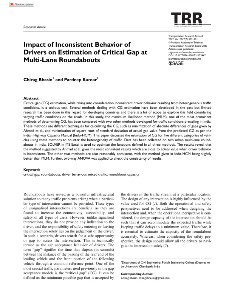 Bhasin Kumar 2023 Impact of Inconsistent Behavior of Drivers On ...