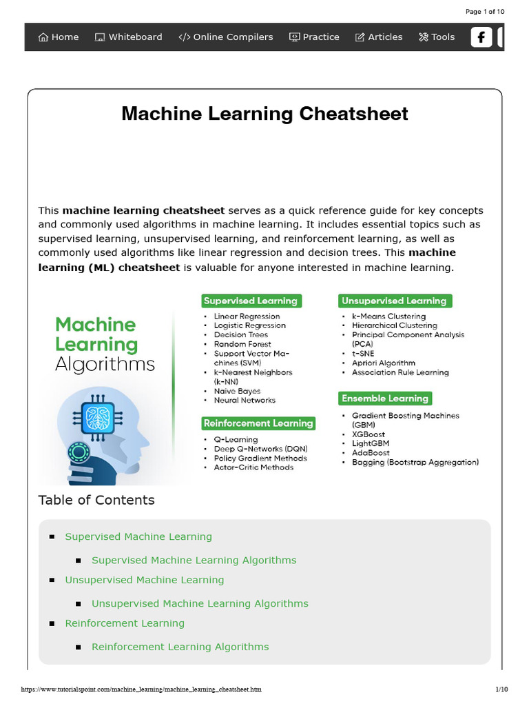 Machine Learning Concepts Cheatsheet | PDF | Machine Learning | Cluster ...