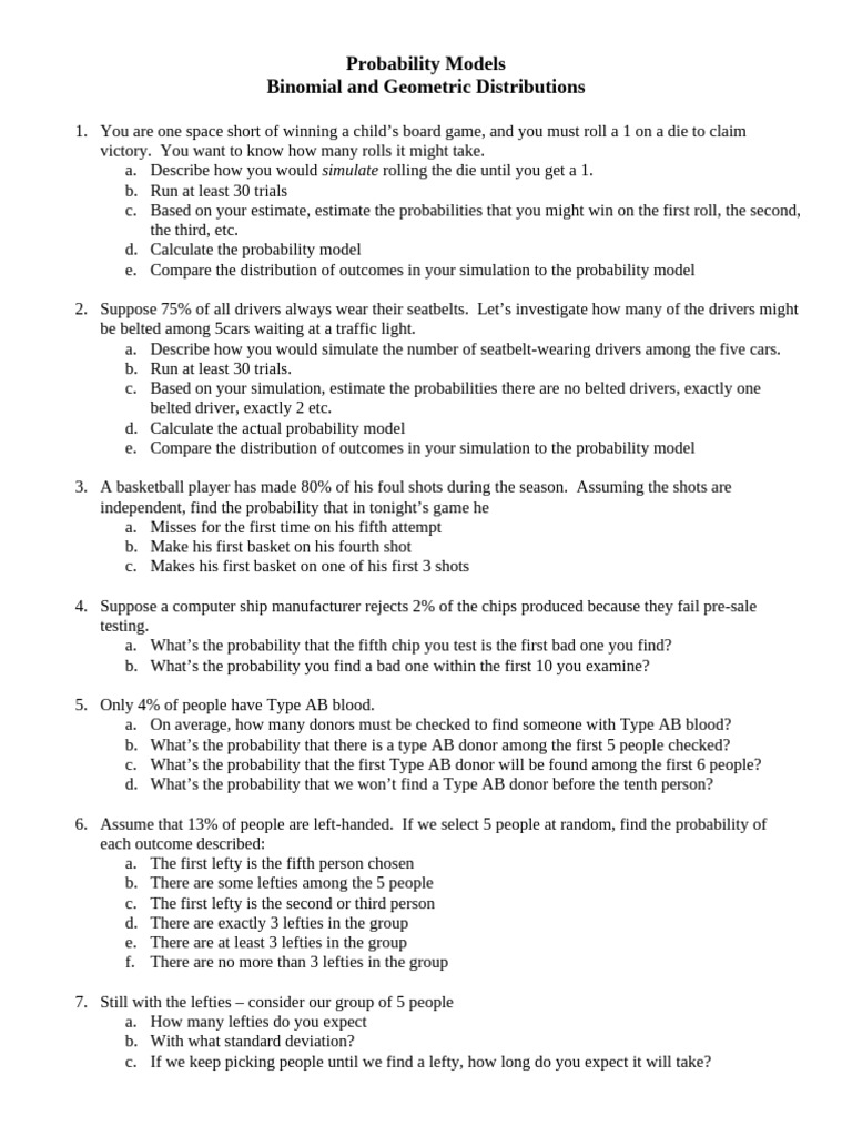Probability Models: Binomial & Geometric Distributions | PDF | Vitamin ...