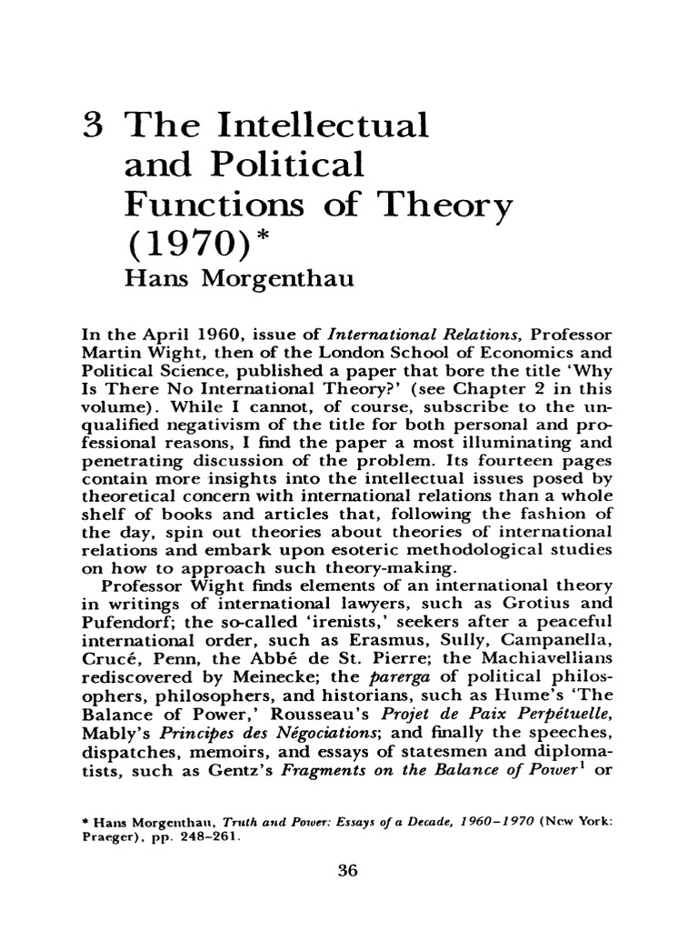 Morgenthau - The Intellectual and Political Functions of Theory - 36-52 ...