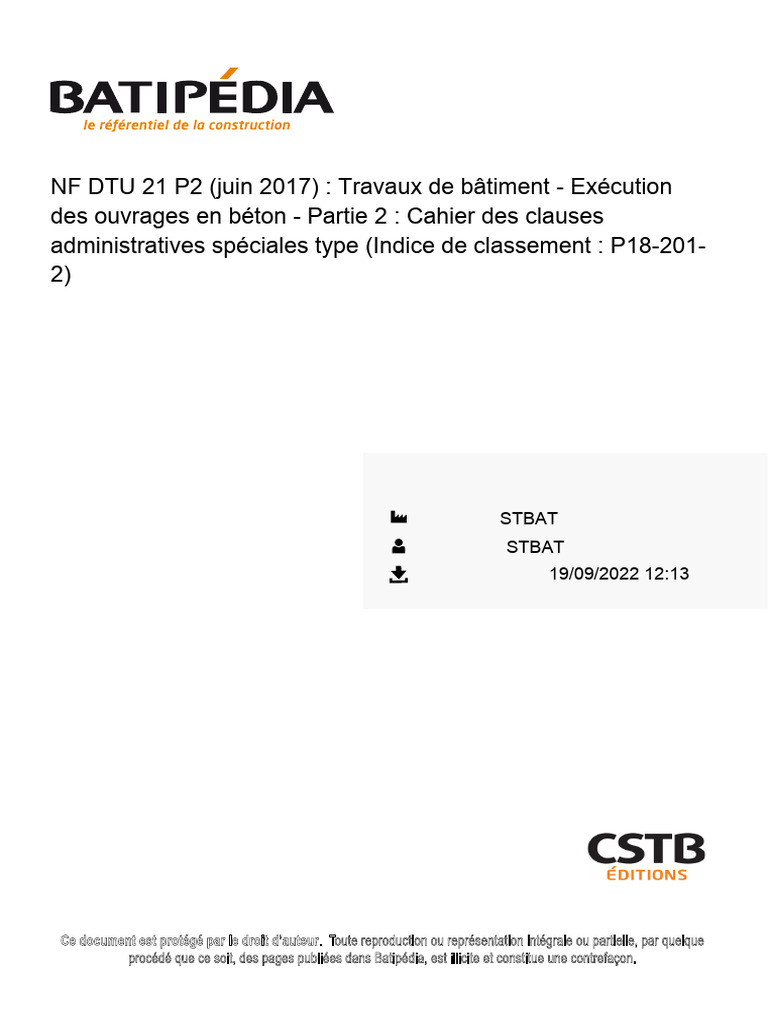 Clauses administratives NF DTU 21 P2 | PDF | Code de la construction et ...