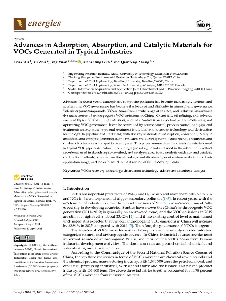 VOC Control: Advances in Treatment Materials | PDF | Adsorption ...