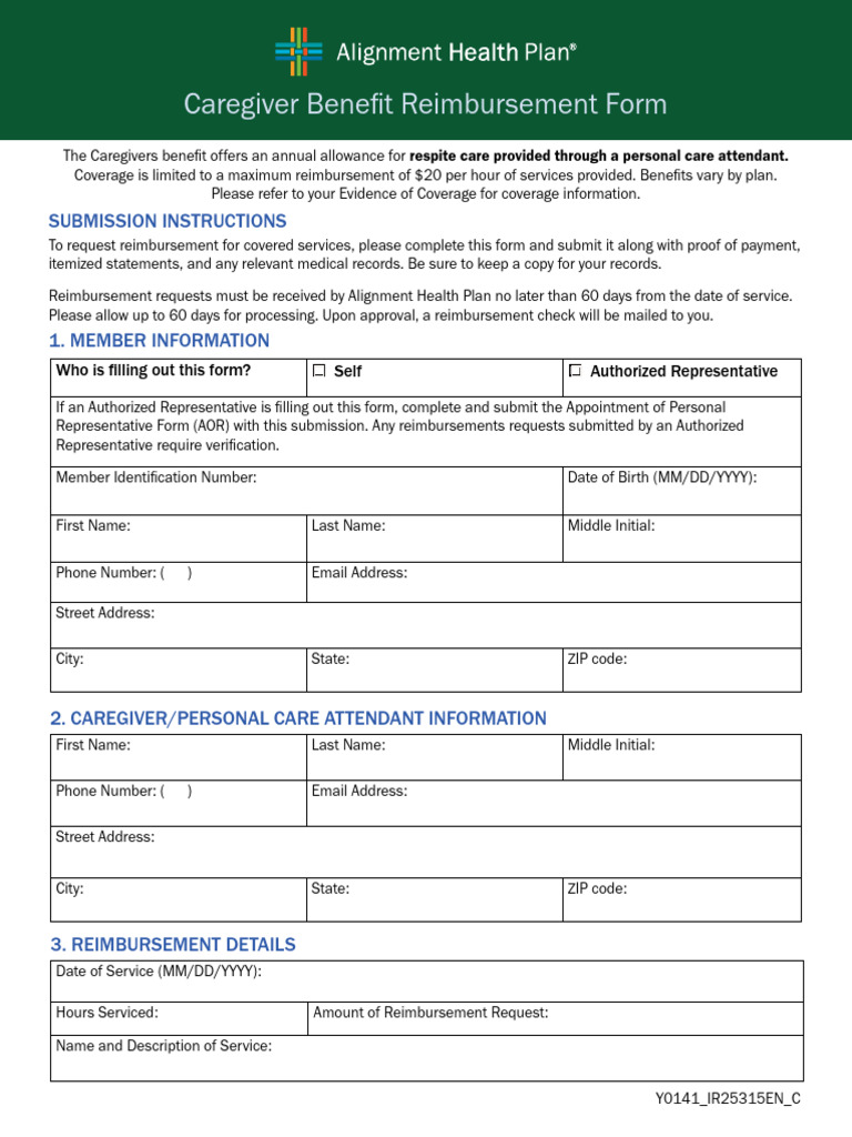 2026 AHP Form Caregiver Reimbursement - EN - 508 | PDF