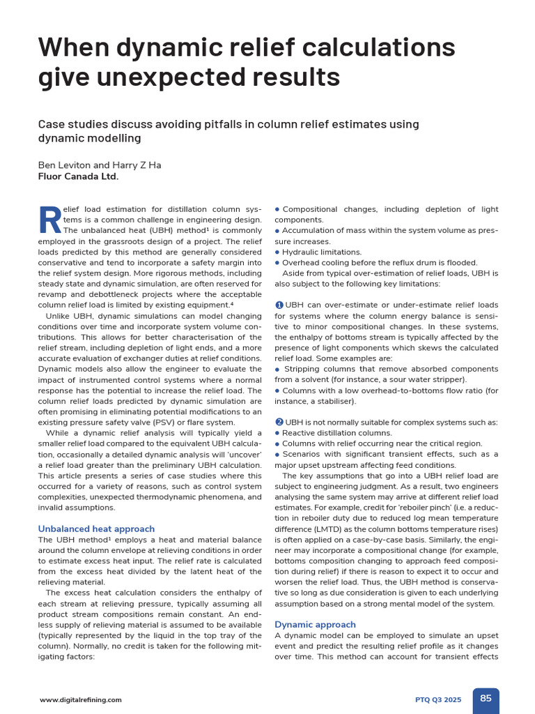 Dynamic Relief Load Analysis in Distillation | PDF | Distillation | Pump