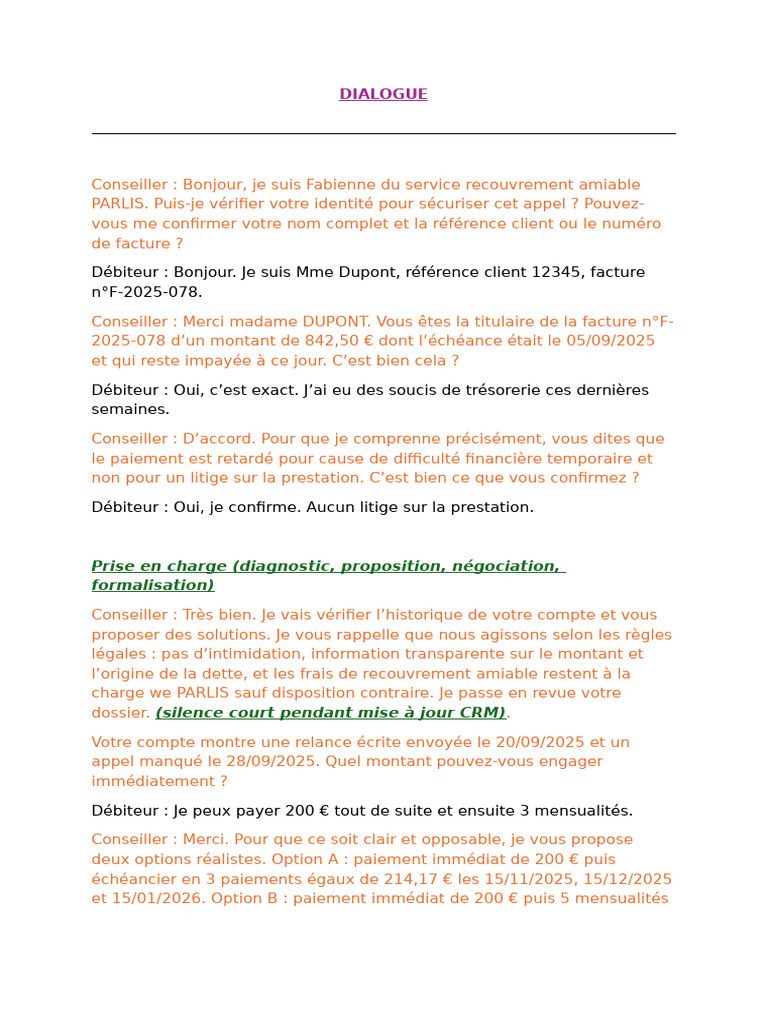 Recouvrement amiable : accord de paiement | PDF | Facture
