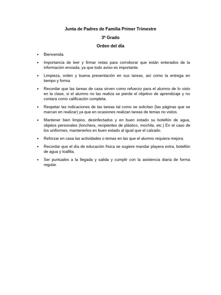 Junta de Padres de Familia 3° | PDF