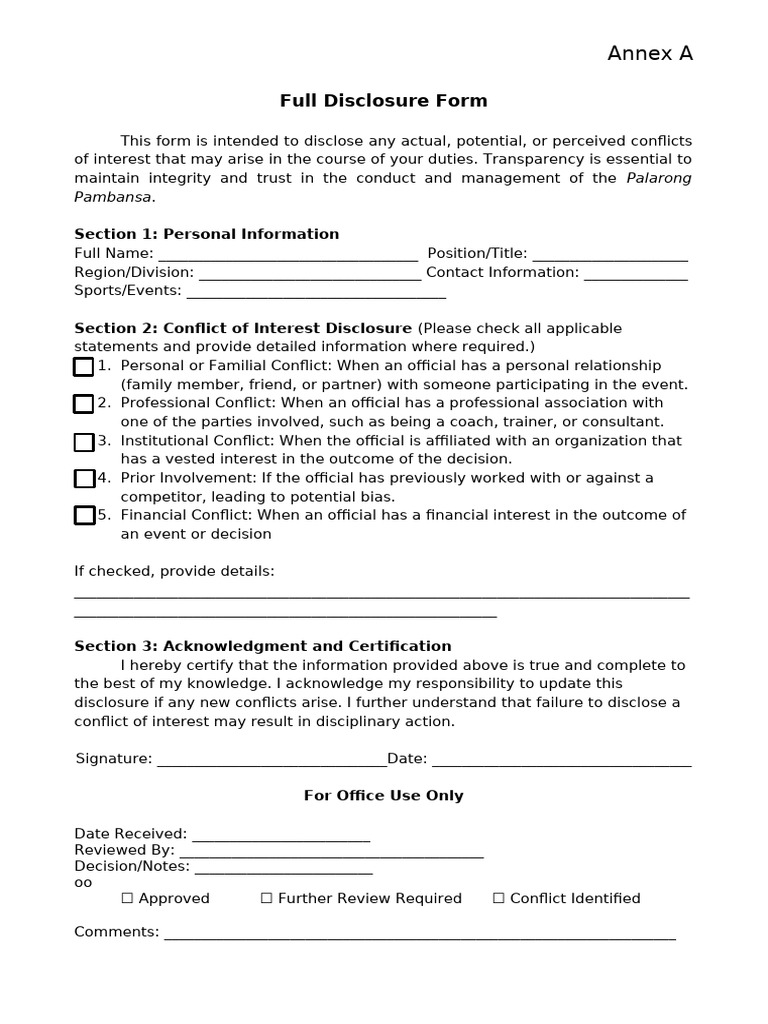 Full Disclosure Form For TOs | PDF