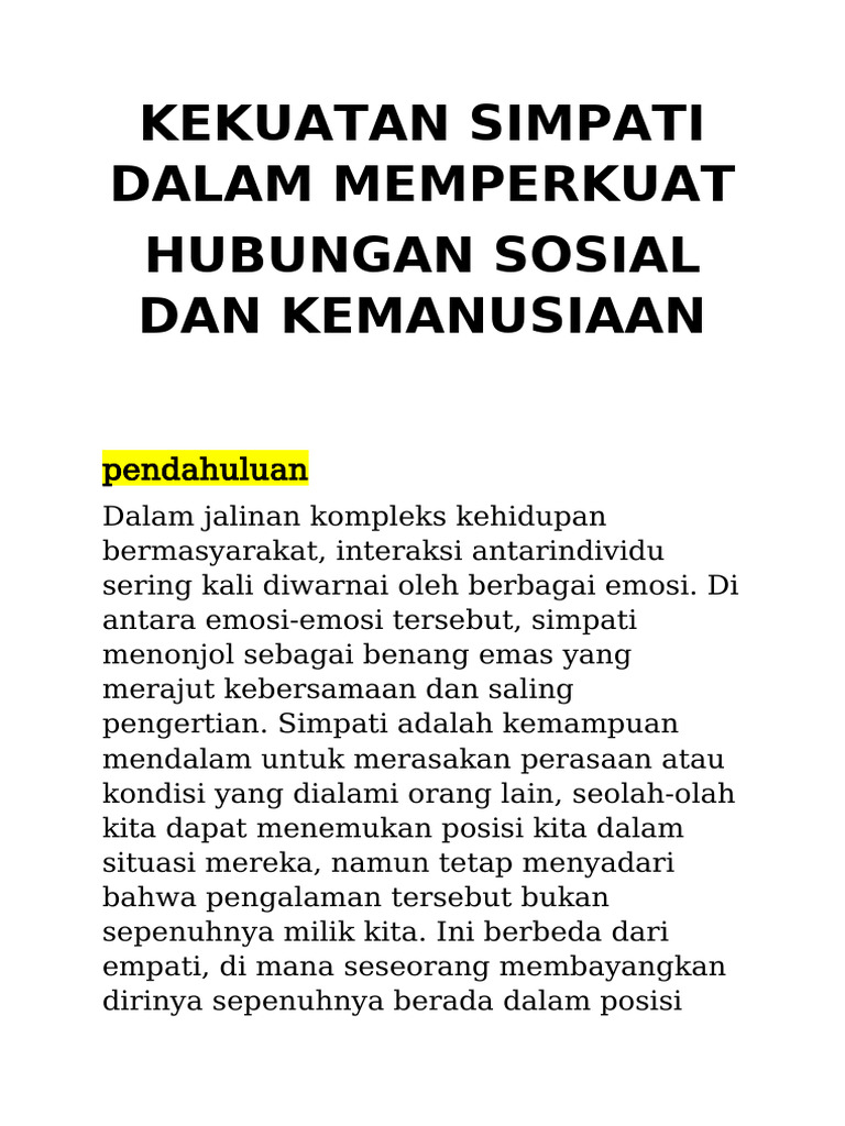 Kekuatan Simpati dalam Hubungan Sosial | PDF