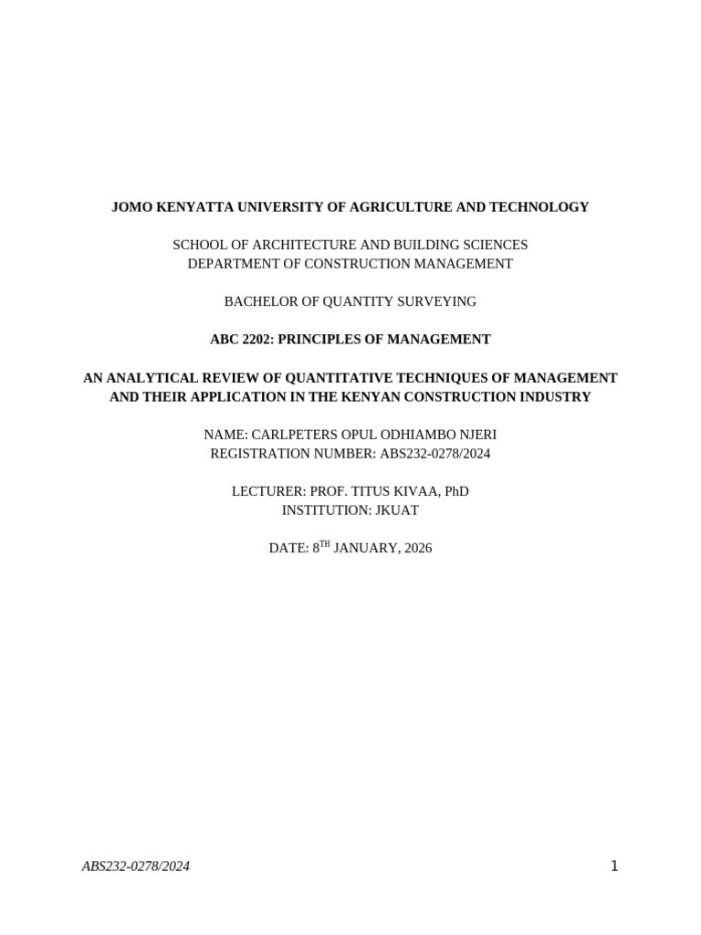 Quantitative Management Techniques in Kenyan Construction | PDF