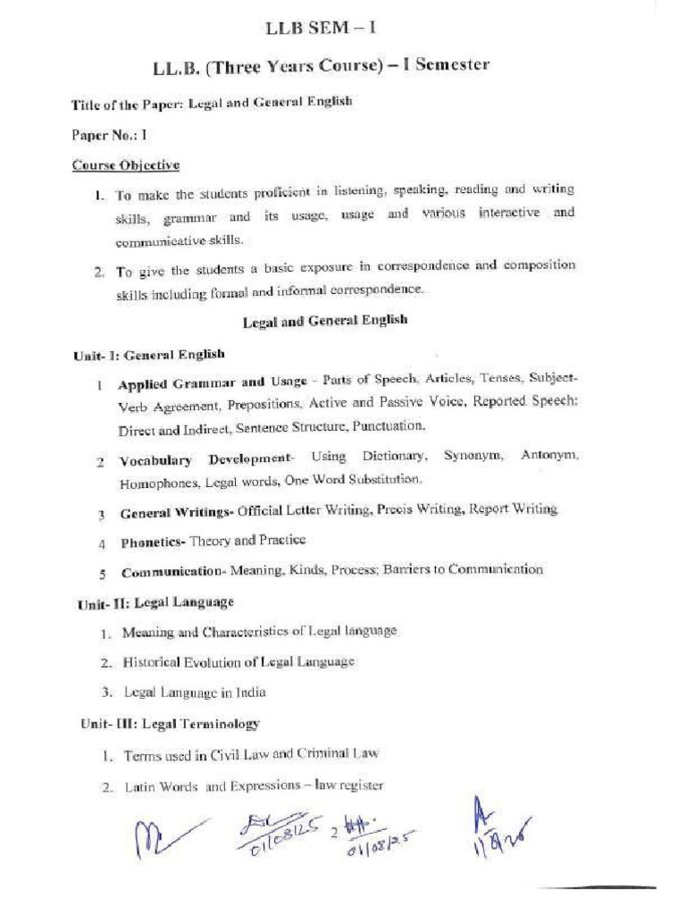 Ll.B. 1th Sem New Cours 2025-26 | PDF