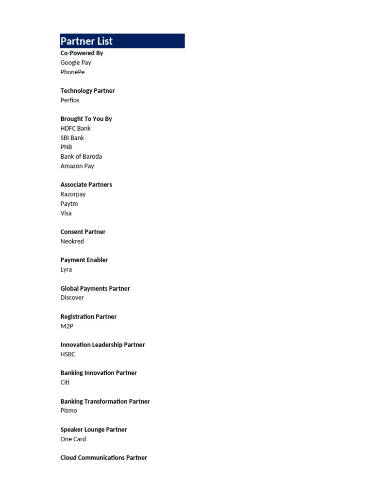 Comprehensive Partner List for Fintech Event | PDF | Financial ...
