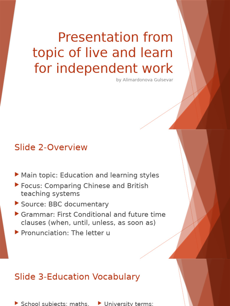 Presentation From Topic of Live and Learn For | PDF | Linguistics