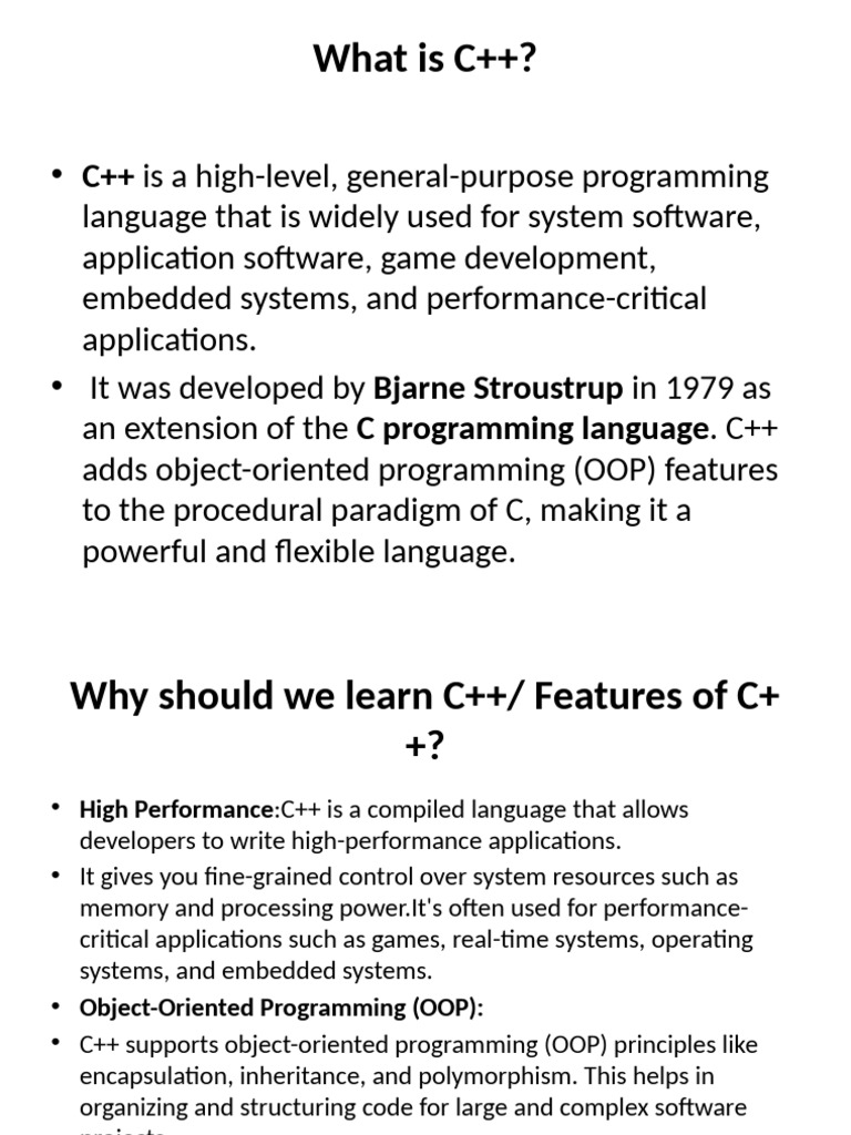 Understanding C++: Features and Benefits | PDF | C++ | Object Oriented ...