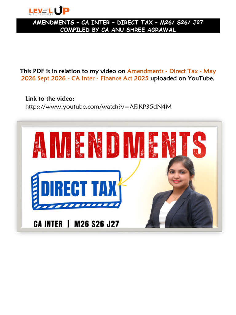 Direct Tax Amendments for CA Inter 2026 | PDF | Tax Deduction | Capital ...