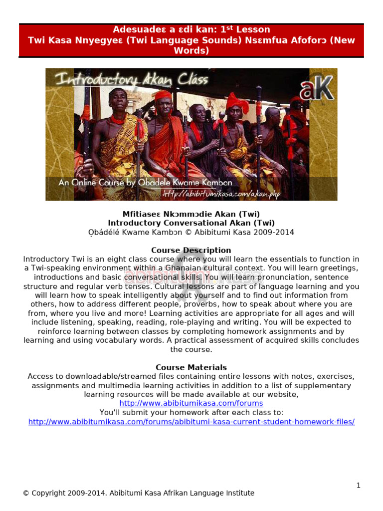 Introductory Twi Language Course Guide | PDF | English Language | Human ...